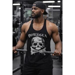 YoungLA Skull Graphic Racerback Tank Top Black Medium Gym Muscle Tee NWOT